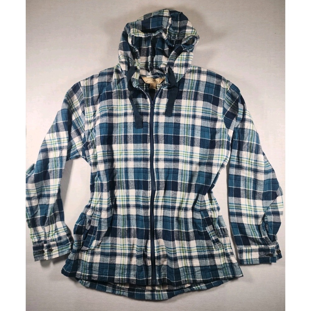 Canyon Creek Hoodie Women Large Plaid Unlined Full‎ Zip Cotton Casual Jacket